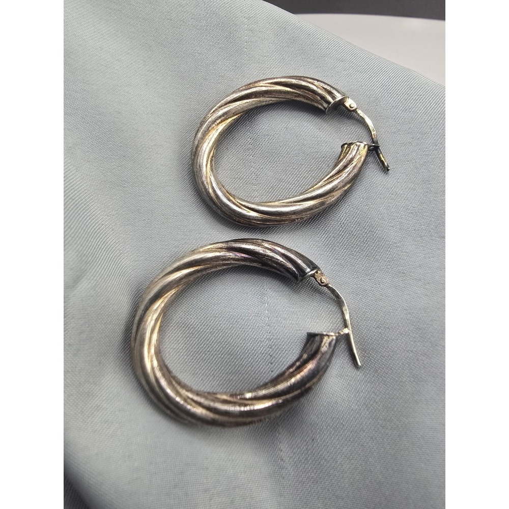 Vintage Signed Estate Hoop Earrings Sterling Silver Twisted Hollow Lever Back